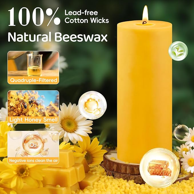 2.8x8in Beeswax Pillar Candles-1pcs,145H Long Burning,Emergency Beeswax Candles,Non Toxic Natural Bees Wax Candles for Home