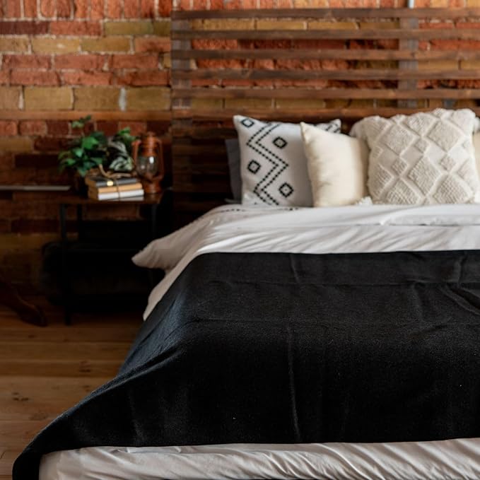 Arcturus Bighorn 100% Virgin Wool Blanket | Heirloom-Quality Wool Bedding for Home & Cabin | Warm, Thick & Durable (Queen Size, Raven Black)