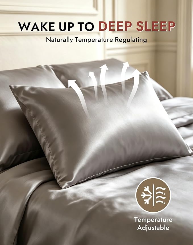 SilkSilky Luxury 30 Momme 100% Pure Organic Mulberry Silk Pillowcase for Hair & Skin, Grade 6A+ Silk Pillow Cases with Hidden Zipper, Cooling Silk for Deep Sleep (Queen 20''x30'', Silver)