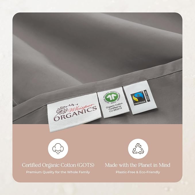 100% Organic Cotton Duvet Cover Queen Size - Naturally Soft Lightweight & Cooling Duvet Cover Set with Decorative Shams - Premium GOTS Certified 300 Thread Count Sateen Weave (Stone, Queen)