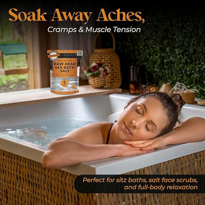 Aromasong RAW Natural Dead Sea Salt (5 LB.) with RAW Dead Sea Salt Infused with Natural Lavender Essential Oil (2.43 lb.) - Bath Soak for Women & Men with Tired Muscles & Skin Issues.