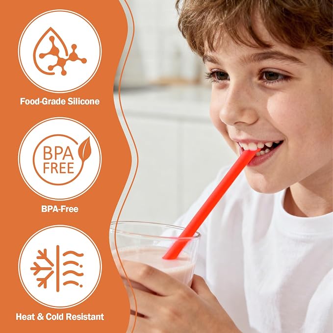 6 Pack Reusable Silicone Straws Compatible with Stanley 40oz 30oz 20oz Tumblers, 12.2" Long x 0.374" Diameter BPA-Free Drinking Straws with 2 Cleaning Brushes, Flexible Cuttable Teeth-Friendly