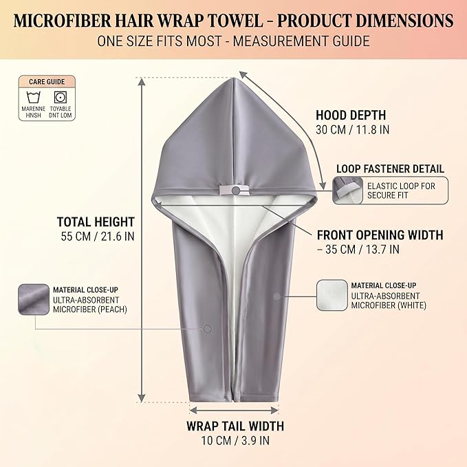Microfiber Hair Towel Wrap for Women, Thickened Quick Dry Hair Turban with Satin Elastic Band, Hair Drying Towel for Long Hair (Purple)
