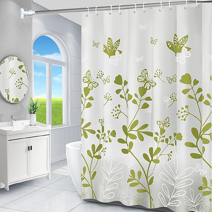 TIKABC Shower Curtain Liner, 4G PEVA Shower Liner, Plastic Waterproof Shower Curtains, with Grommet Holes and 3 Magnetic Weights(Butterfly)