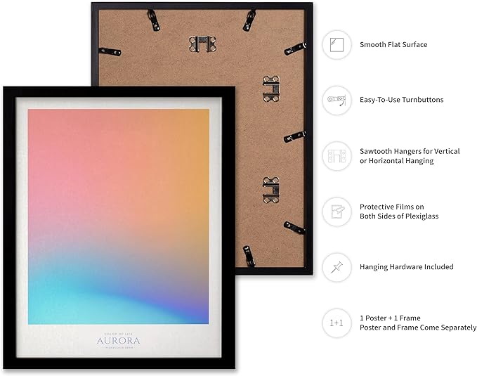 Monem Art Aurora Gradient Abstract Print - Minimalist Geometric Color Field Poster - Wall Decor for Living Room, Bedroom or Office - 16x20 Black Framed Wall Art by Rs Lab Studio