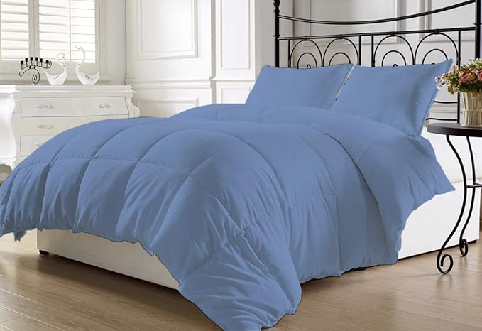 Luxurious and Hypoallergenic 600 Thread Count 1 Piece Down Alternative Comforter 100% Egyptian Cotton Solid (Full/Queen, Mediterranean Blue)