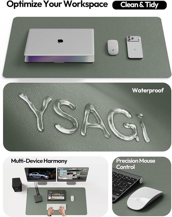 YSAGi Leather Desk Pad Protector, Office Desk Mat, Large Mouse Pad, Non-Slip PU Leather Desk Blotter, Laptop Desk Pad, Waterproof Desk Writing Pad for Office and Home (Dark Green,55" x 24")