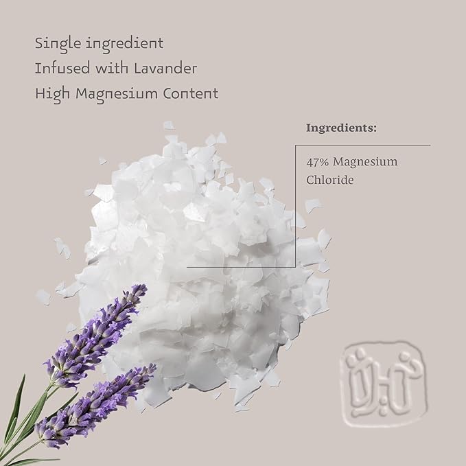 Dead Sea Magnesium Flake Bath Soak - 100% Pure Magnesium Chloride Flakes w/Lavender Infused Essential Oil (8.82 oz Pouch)