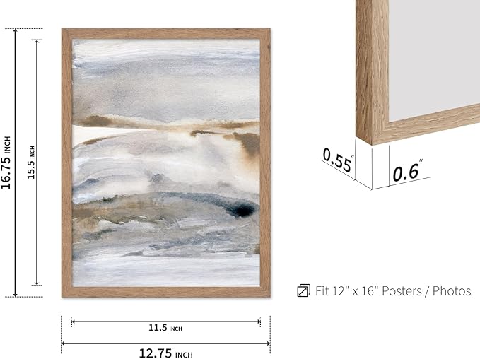 Monem Art Neutral Abstract Watercolor Landscape Wall Art - Minimalist Earth Tone Contemporary Painting Poster - Modern Calm Aesthetic Art Print - 12x16 Beige Framed Wall Art by Mareike Bohmer