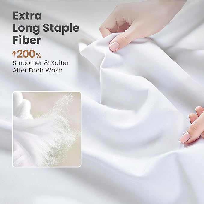 Sophia & William 1000 Thread Count Egyptian Cotton Sheets Full Size, 100 Percent Cotton Sheets Sateen Weave, 16" Deep Pockets, All-Season 4 Piece Silky Sheet - White
