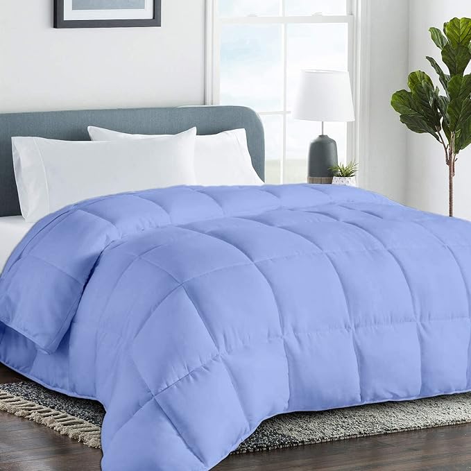 All Season Hypoallergenic Luxurious Down Alternative Cotton Comforter, Ultra-Soft 750 Fill-Power Grand King Size Measure 106" x 106", Ligth Blue