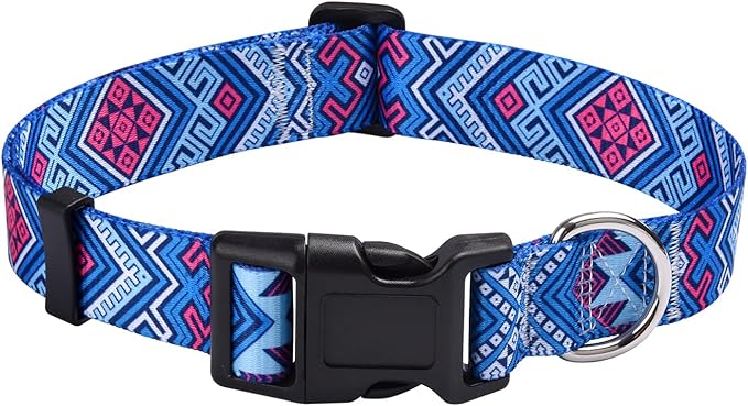 MarukoPet Dog Collar, Adjustable for Small Medium Large Dogs Puppy, Cute Design with Bohemia Floral Tribal Geometric Patterns Boys Girls Dog Collar(Blue Ethnic Style-XS)