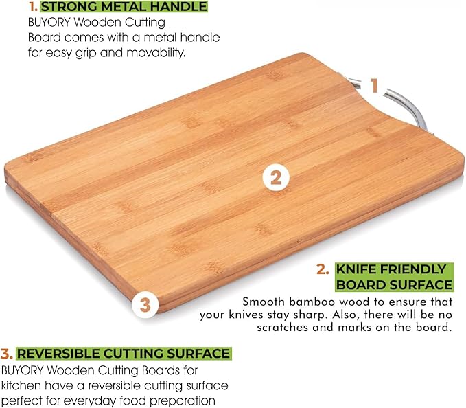 Cutting Boards for Kitchen - Bamboo Cutting Board Cutting Boards Juice Grooves Thick Chopping Board for Fruits Veggies Salad Cheese Meat Easy Grip Handle - Kitchen Gadgets Gift (X-Large)