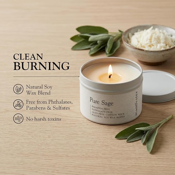 Natural Soy Wax Candle with Mantra – Clean Burn 100% Cotton Wick (No Lead or Zinc) – Phthalate-Free & Paraben-Free – Long-Lasting – Gift for Women – 6 oz (Feminine Energy Jasmine + Sandalwood)