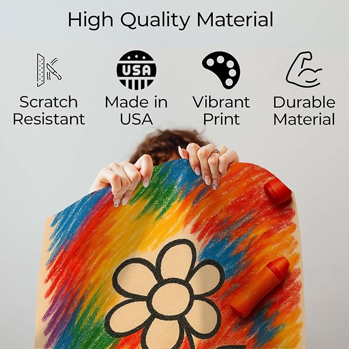 InkFlow Posters Rainbow Flower Crayon Poster - Fun Graphic Print for Kids Bedroom, Playroom, Nursery - Creative Motivational Decor - 18x24 Unframed Canvas Print