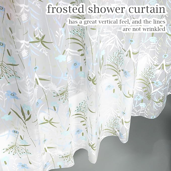 EVA Waterproof Shower Curtain Liner - Matte Clear & Frosted Design with 12 Hooks, Soft Touch, Privacy & Light Transparency, Ideal for Bathroom Decor (Fragrant Grass, 72" x 72")