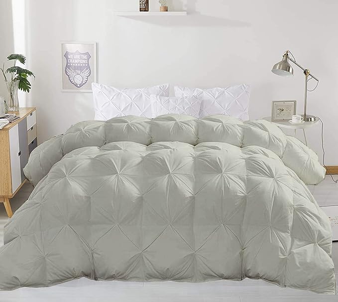 Hypoallergenic 1000-TC Pinch Pleated Down Alternative Comforter King Size 102 x 90 Inches 1pc Comforter & 2 pcs Pillow Covers, 700 GSM & All Side Corner Tabs 100% Egyptian Cotton
