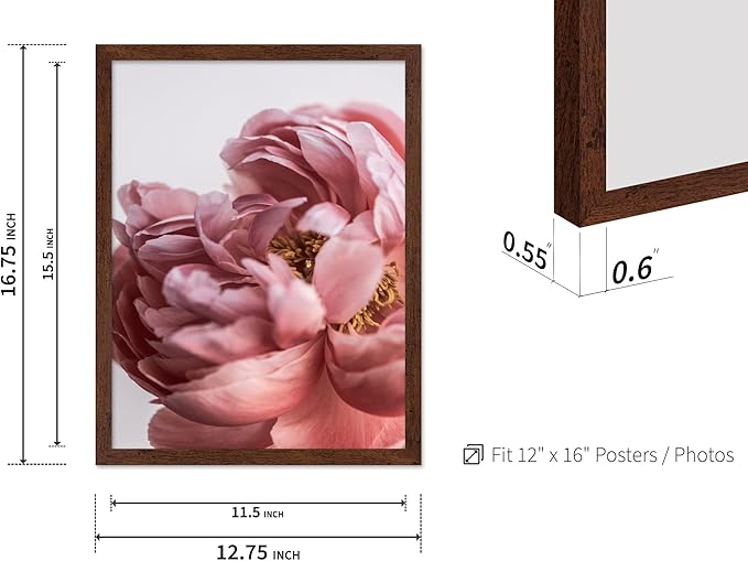 Monem Art Blush Pink Peony Print - Minimalist Floral Photography Poster - Wall Decor for Living Room, Bedroom or Office - 12x16 Brown Framed Wall Art by Mareike Bohmer