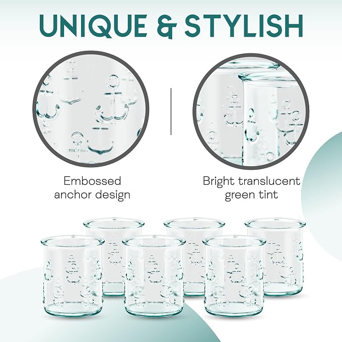 Amici Home – Anchor Anchor DOF Glass - 12 Oz - Green, Set of 6