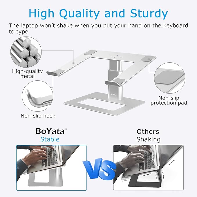BoYata Laptop Stand, Ergonomic Aluminum Height Adjustable Computer Stand Laptop Holder for Desk, Compatible with MacBook Pro/Air, Dell, Lenovo, HP, Samsung, More Laptops 11-17"