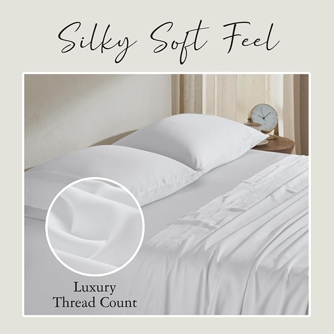 KARISSA MAE Pure Viscose from Bamboo Standard Size Pillowcase Set | 100% FSC Certified | Luxuriously Soft | Cooling | [White]