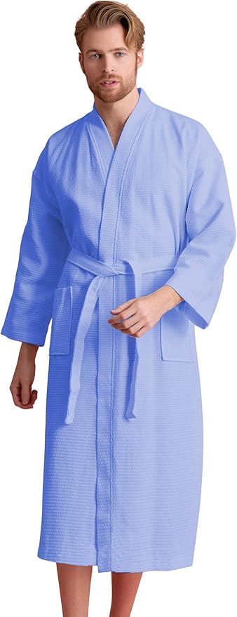 Soft Touch Linen Men's Cotton Waffle Bathrobe, Luxurious & Lightweight, Comfortable & Absorbent, Softness, Fast Dry,