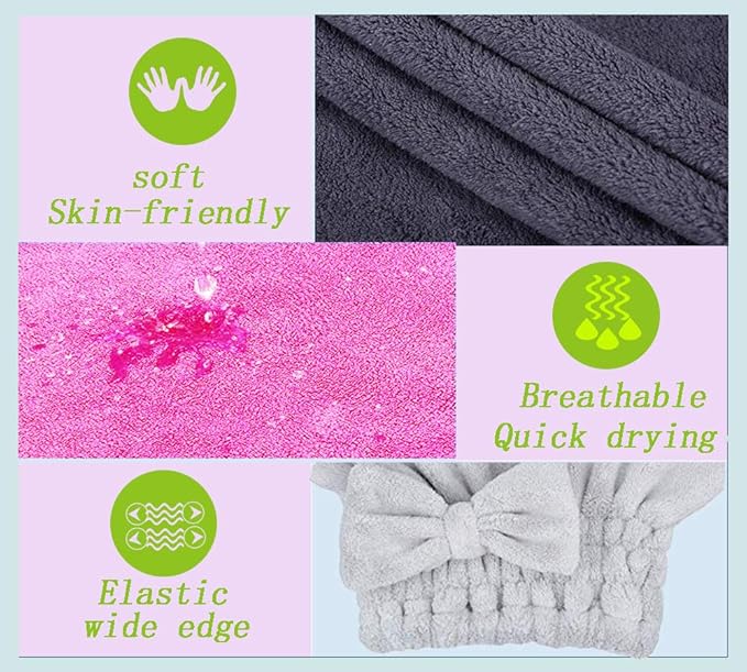 Microfiber Hair Drying Towels Head wrap with Bow-Knot Shower Cap Hair Turban hairWrap Bath Cap for Curly Long & Wet Hair Gift for Women