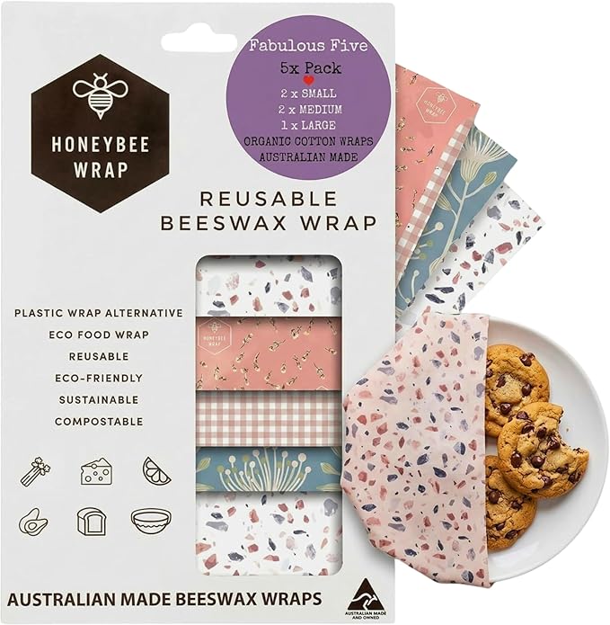 Reusable Beeswax Wraps for Food | 5 Pack | Eco Friendly, Organic, Biodegradable, Plastic Free, Bee's Wrap Bowl Covers and Food Storage | Cling Wrap Alternative