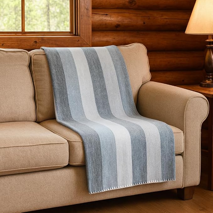 Alpaca Wool Throw Blanket, Grey Striped, 65 x 48 | Cozy, Ultra-Soft, Naturally Warm, Lightweight & Breathable, Non-Itchy
