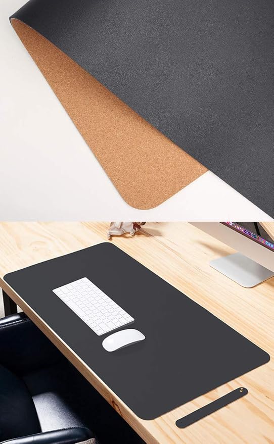 Ruby Lil Natural Cork & Leather Desk Writing Mat, Dual Use Desk Matt for Desktop,Multifunctional Office Desk Pad, PU Leather Mouse Pad,Black,47"x 24"