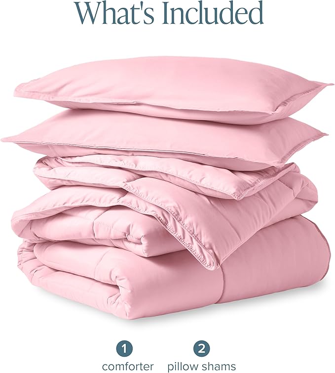 Bare Home Comforter Set - Full Size - Ultra-Soft - Goose Down Alternative - Premium 1800 Series - All Season Warmth (Full, Light Pink)