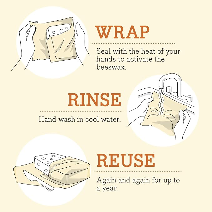 Bee's Wrap Vegan Beeswax Wraps for Food - 3 Pack of Assorted Beeswax Wraps - Small, Medium & Large Wrap - Plastic Free Made in USA Reusable Natural Food Wrap - Herb Garden Print