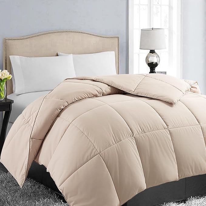 EASELAND Twin XL Down Alternative Comforter - Quilted Duvet Insert for All Seasons, Soft Lightweight with Corner Tabs, Summer Winter Warm Bedding, Beige 68×92 Inches