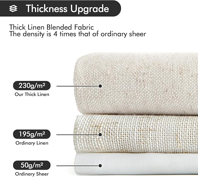 MIULEE Non-See-Through Privacy Linen Curtains 2 Panels, Light Filtering Window Curtains Farnhouse Textured Back Tab Semi Sheer Drapes for Bedroom Living Room, 52 x 54 Inches Long, Natural White