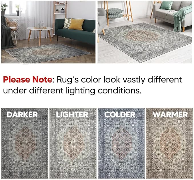 Keen Home Design 48"x72" Rug - Machine Washable Area Rug with Non-Slip Backing, Ideal for Living Room, Dining Room, Bedroom - Vintage, Easy Clean, Durable, Low Pile - (4' x 6')