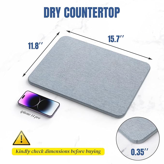 Quick Dry Stone Drying Mat for Kitchen Counter, Water-Absorbent Diatomaceous Dish Drying Mats, Multi-Purpose Stone Drying Tray for Cups Dishes Bottles