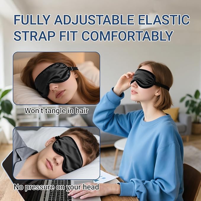 2 Pack Sleep Mask 100% Pure Mulberry Silk Eye Masks with Adjustable Strap for Sleeping Mulberry Silk Eye Sleep Shade Cover Block Light Reduces Puffy Eyes Traveling Gifts