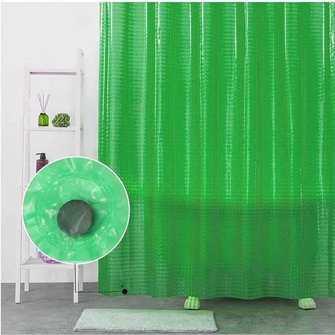 EVA Green Shower Curtain Liner,3D Plastic 5G Shower Liners with 12 Rustproof Metal Grommets and Weighted Magnets, Waterproof Duty Shower Curtains for Shower Bathroom 72 x 72