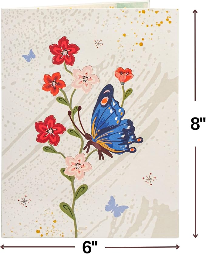 Frndly by Paper Love 3D Flower and Butterflies Pop Up Card, Gift for Birthday, Wedding, Anniversary, Thank You, Get Well, Valentine’s Day, Mother’s Day & All Occasions, 100% Recycled & Eco-Friendly, 8" x 6" Cover, Includes Envelope and Note Tag