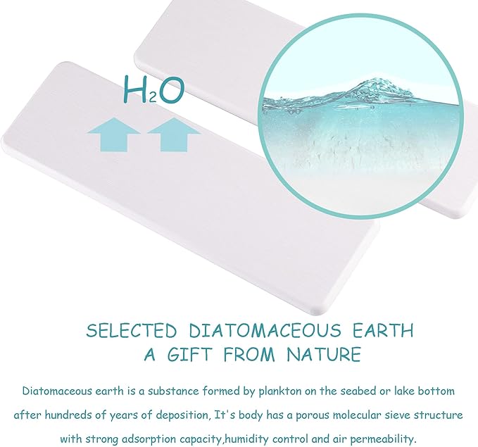 NiuYichee 2 Pcs Water Absorbing Stone Trays, Kitchen/Bathroom Sink Soap Dish, Diatomite Tray Used for Hand Soap & Cosmetic Bottles in The Modern Home, 3.15" W x 10.2" L, White