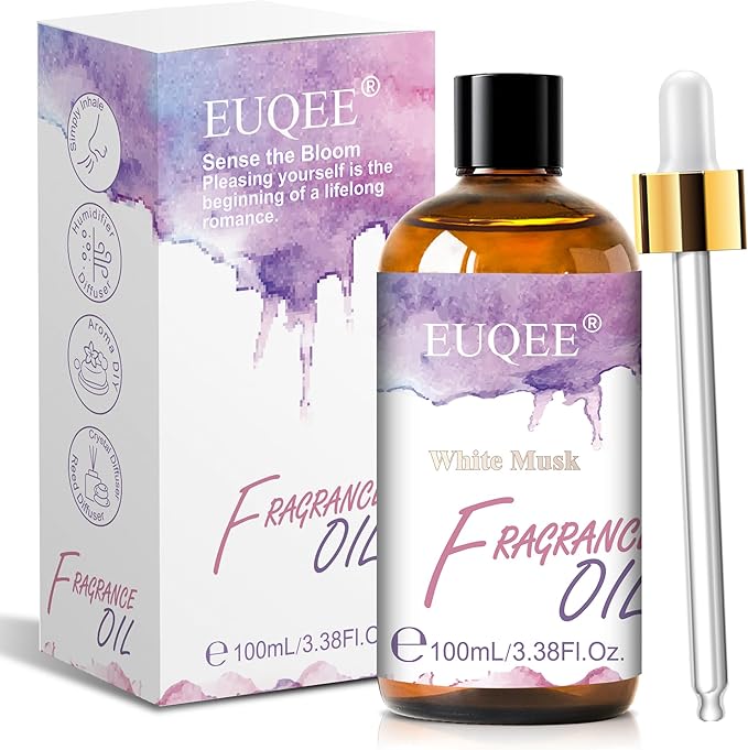 EUQEE 100ML White Musk Fragrance Oil with Glass Dropper, Essential Oil for Diffuser for Home, Bath Bombs, Candle Making, DIY Soap, Perfume Oil for Women (3.38 Fl oz)