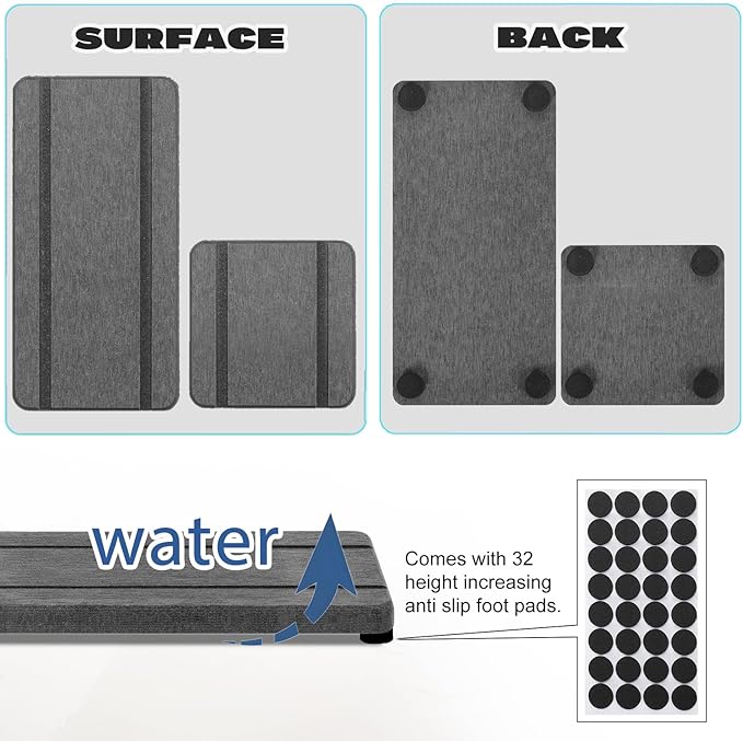4PCS Stone Drying Trays for Bathroom Sink and Kitchen Counter, Water Absorbing Stone Tray with Diatomaceous Earth, Soap Dish and Coaster
