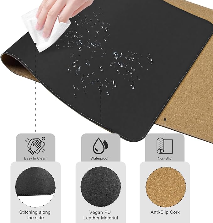 BLESWIN Large Desk Pad, 47.2'' x 23.6'', Office Desk Mat, Computer Mat for Desk, Leather Desk Pad Protector, Sewing Desk Blotter, Desktop Writing Pad for Office/Home/Decor Black