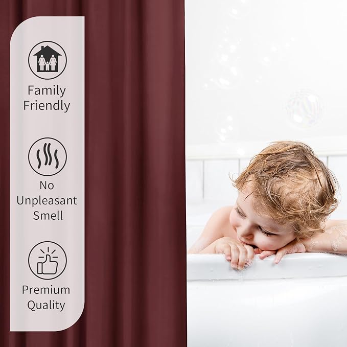 Gibelle Burgundy Red Fabric Shower Curtain or Liner, 72x72 Waterproof Shower Curtain Liner for Bathroom with Metal Grommets, Soft Cloth & Hotel Quality, Machine Washable