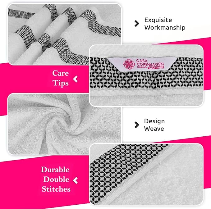 CASA COPENHAGEN Solitaire 6Pcs 100% Egyptian Cotton Large Designer Towels Gift Set- Navy Blue - White, 600GSM, 2Bath 2Hand 2Washcloths, Bath Towels for Bathroom Set for Women & Men