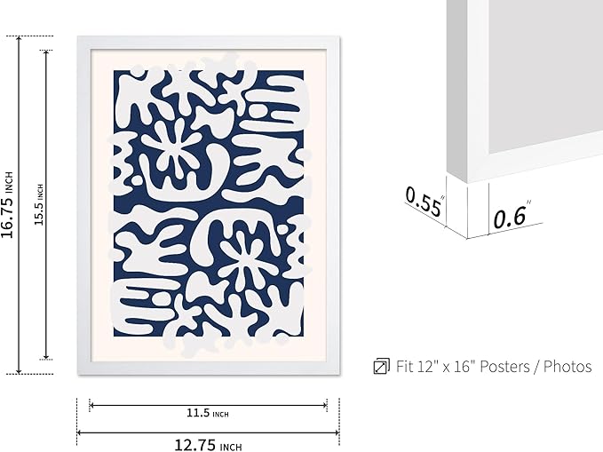 Monem Art Organic Coral Inspired Abstract Print - Modern Minimalist Cutout Shape Poster - Wall Decor for Living Room, Bedroom or Office - 12x16 White Framed Wall Art by Rs Lab Studio