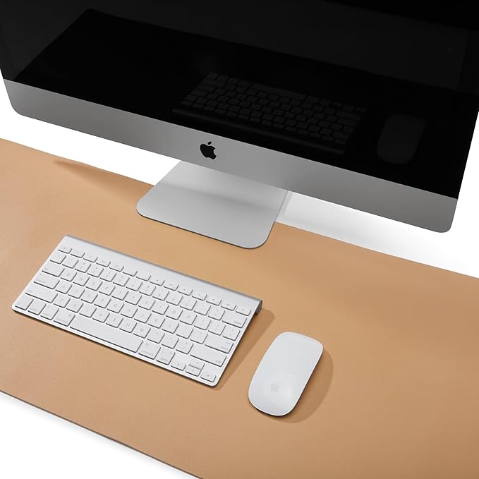 Leatherology Premium Tan Extra Long Modern Desk Pad, Fits Laptop or Monitor, Keyboard and Mouse, Made with Italian Leather