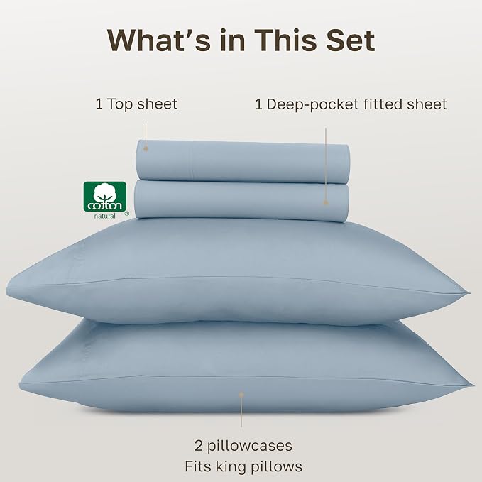 California Design Den California King Sheets Set - Certified 100% Egyptian Cotton Cal King Sheets, Soft Sateen, Deep Pockets, Durable Bedding - Steel Blue