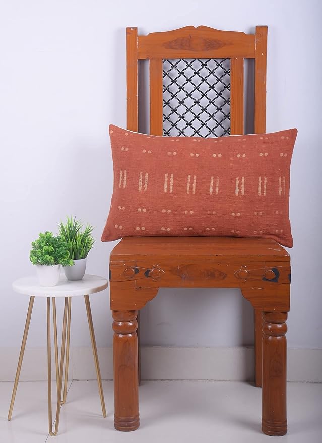 Trade Star Lumbar Pillow Covers 100% Cotton Cushion Cover Indian Decorative Cushion Cover Luxurious Throw Pillow Cover for Room Decor Handloomed Mudcloth Cushion Case (Rust Blossom 14X22 INCHES)