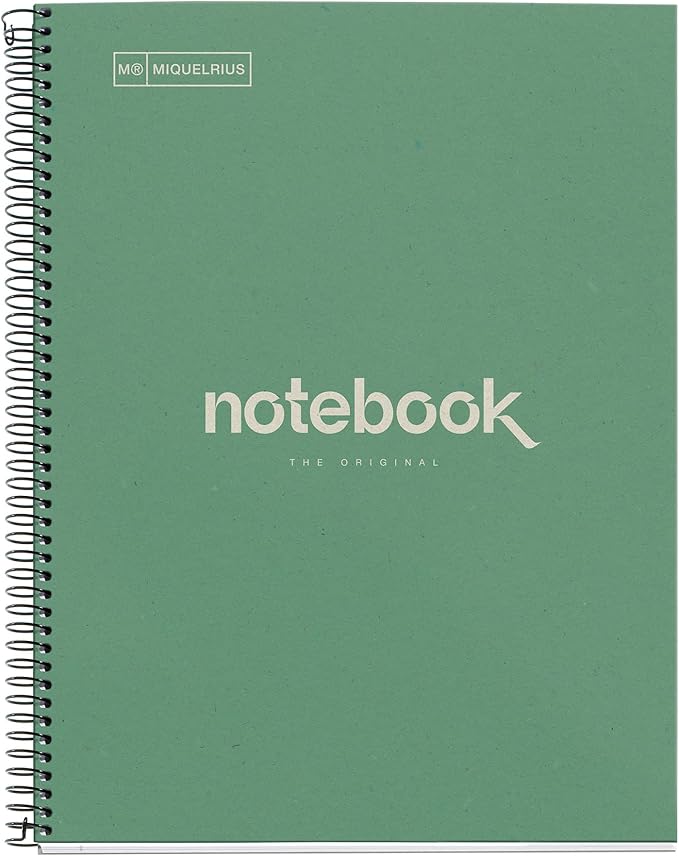 Miquelrius - Recycled notebook A4-80 Sheets 80 g - Grid 5x5 mm - 1 Color Strip - Recycled Cardboard Lid - Color Eco Mint